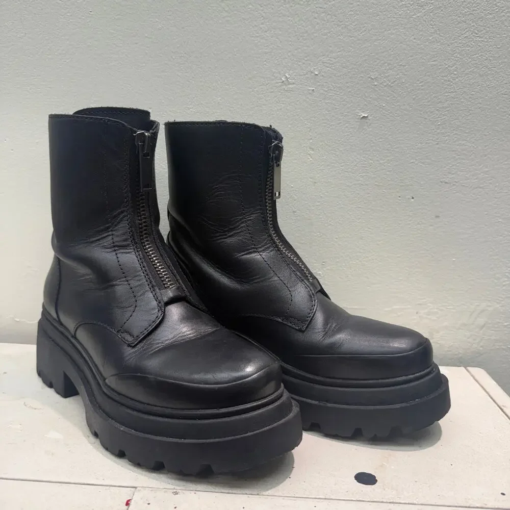 Thursday Boot Company 8 Ryder Platform Boots Black Leather Zip Goth